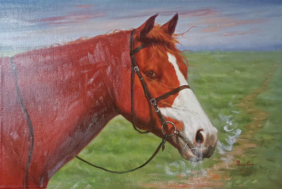  Original Oil Painting -  Red Horse Painting by Hongtao Huang