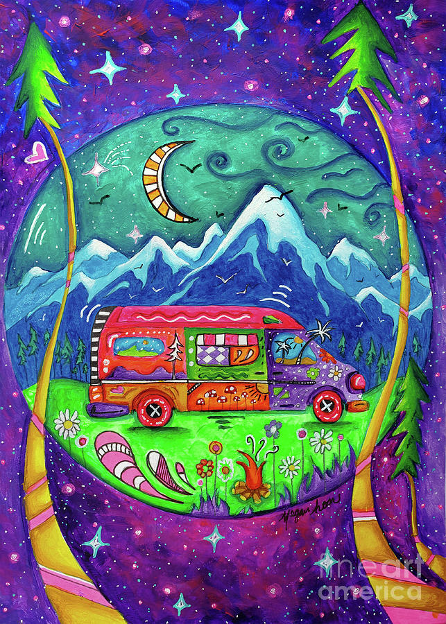 Mountain Painting - Original Painting Outdoorsy Camping Design by Traveling Van Life Artist MeganAroon by Megan Aroon