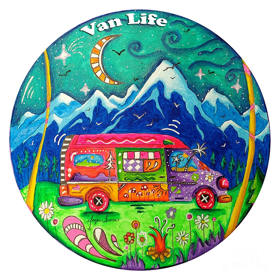 Original Painting Outdoorsy Design by Traveling Van Life Artist MeganAroon, Sticker Art Painting by Megan Aroon