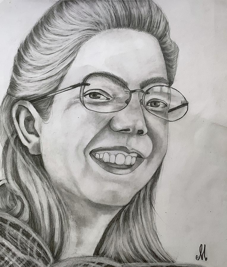 Original Pencil Portrait Study Depicting A Young Lady Wearing Glasses Drawing