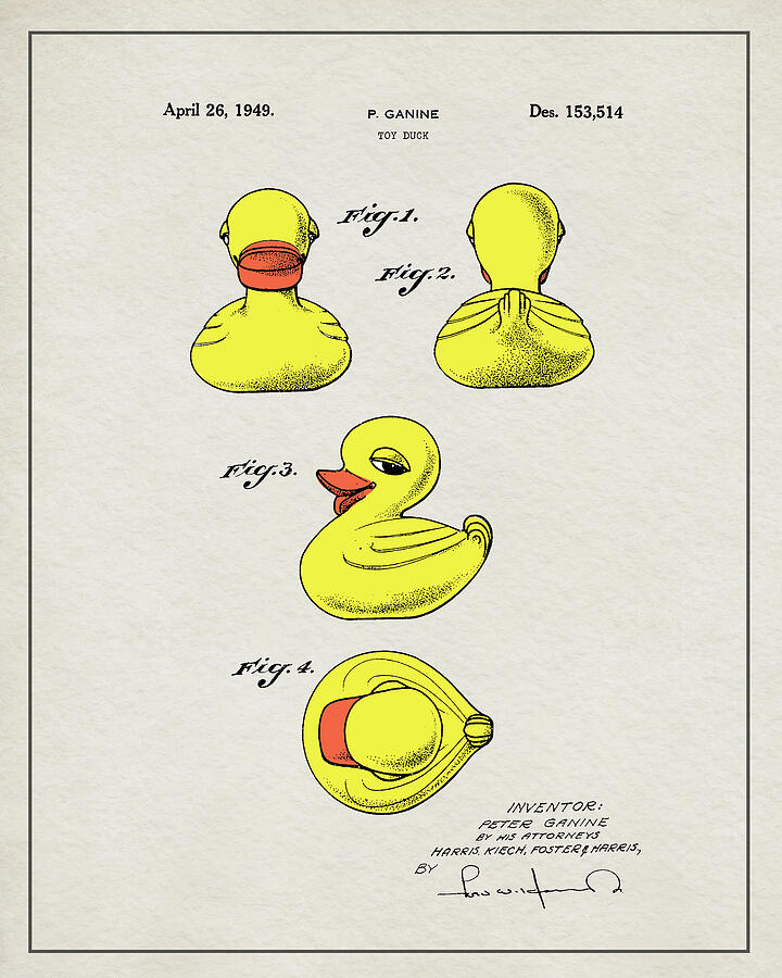 Original Rubber Duck Patent - colorized Digital Art by Dale Kincaid Original Rubber Duck Patent - colorized Digital Art by Dale Kincaid