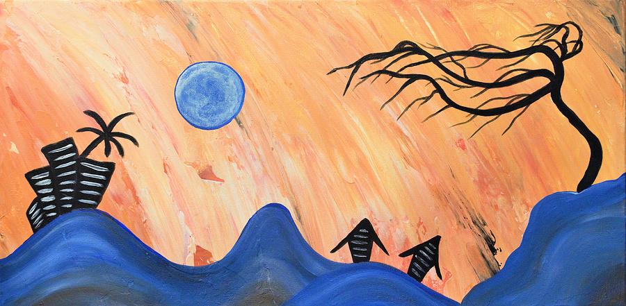 Original Whimsical Blue Moon Country to City by Lkb Art and Photography Painting by Lkb Art And Photography