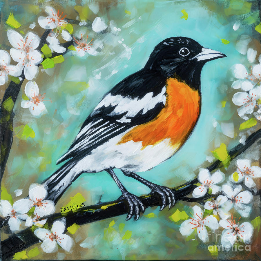 Bird Painting - Oriole In The Blossoms by Tina LeCour