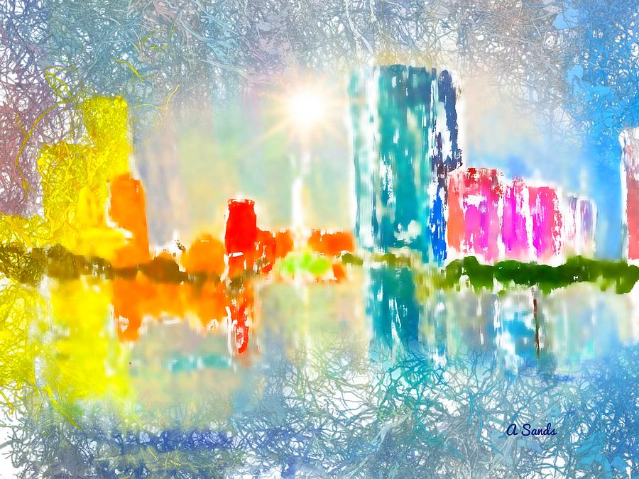 Orlando Cityscape Abstract Mixed Media by Anne Sands