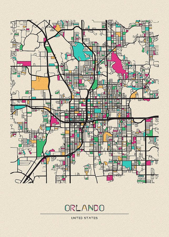 Memento Movie Drawing - Orlando, Florida City Map by Inspirowl Design