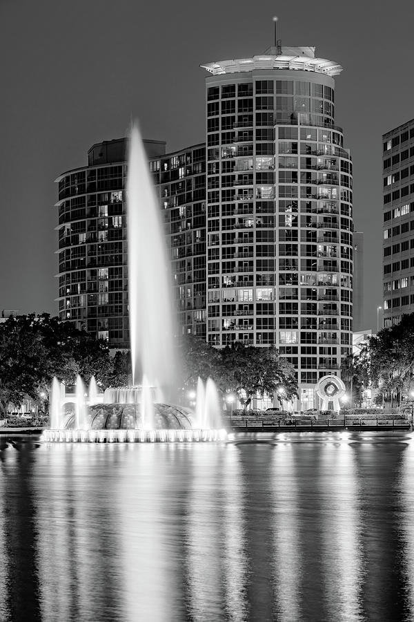 Orlando Florida Lake Eola Memorial Fountain In Black And White Photograph