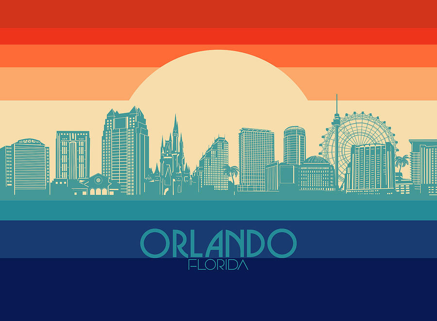 Orlando skyline retro rainbow Digital Art by Bekim M