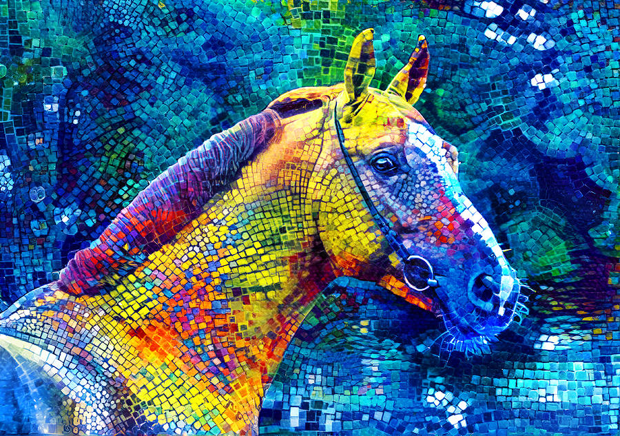 Orlov Trotter horse portrait - colorful mosaic Digital Art by Nicko Prints