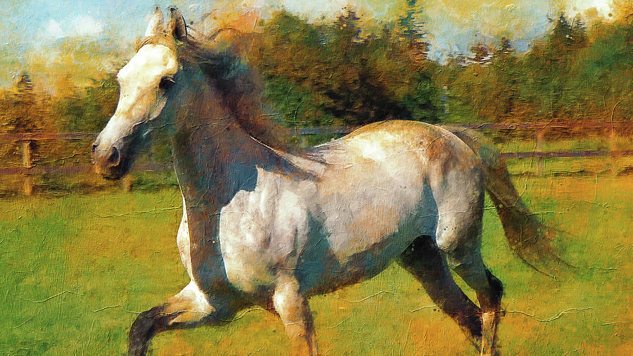 Orlov Trotter horse running inside ranch - digital painting Digital Art by Nicko Prints
