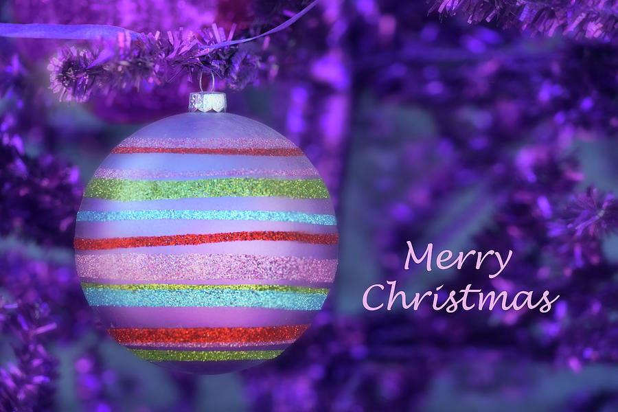 Ornament on Purple - Merry Christmas in Pink  Photograph by Nikolyn McDonald