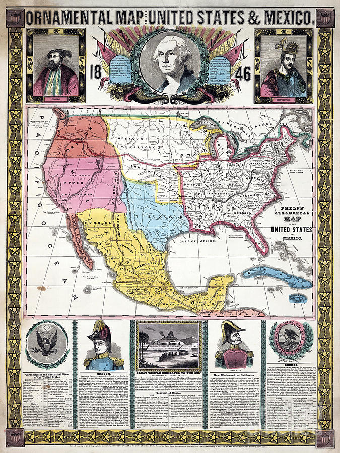 Ornamental Map of the United States and Mexico Drawing by Humphrey Phelps