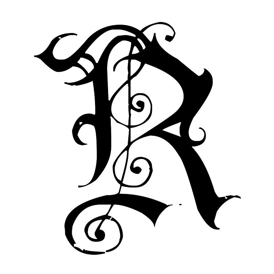 ORNAMENTAL MEDIEVAL GOTHIC LETTER R Poster music Painting by Hunt ...