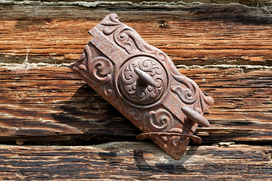 Ornate Antique Latch on a Rough Cabin Wall  Photograph by Kathleen Bishop