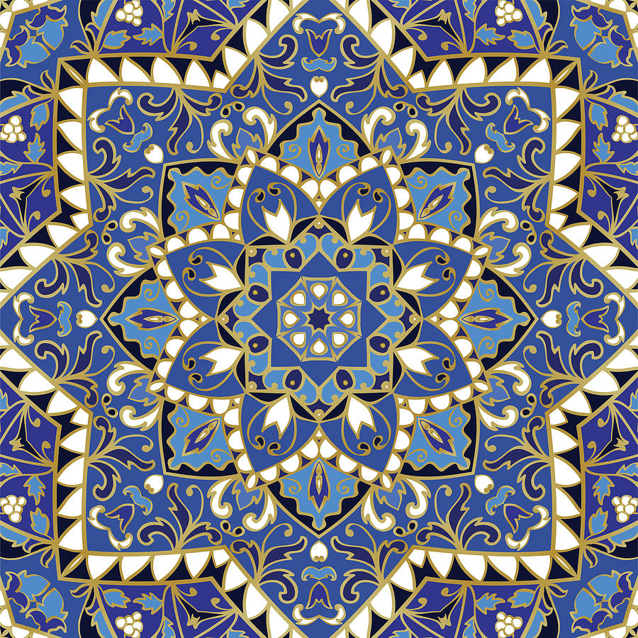 Spiritual Yoga Sacred Geometry Hindu Pilates Yogi Asia Mandala Ornate blue pattern. Painting by Tony Rubino