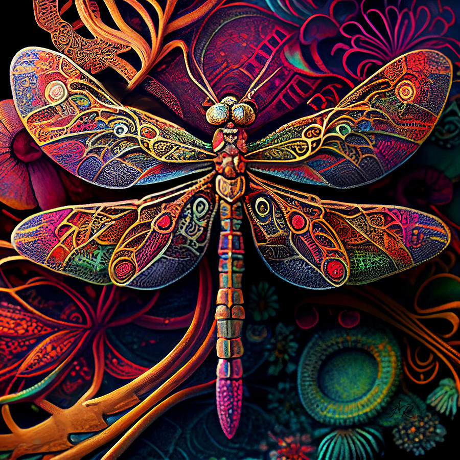 Ornate Colorful Dragonfly Digital Art by Adrian Reich
