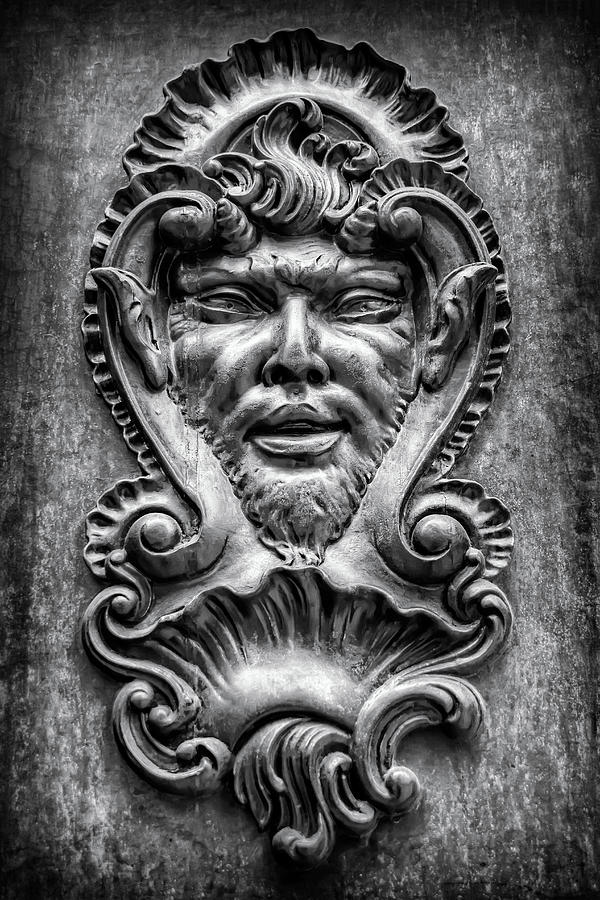 Architecture Photograph - Ornate Door Knocker Valencia Spain Black and White  by Carol Japp