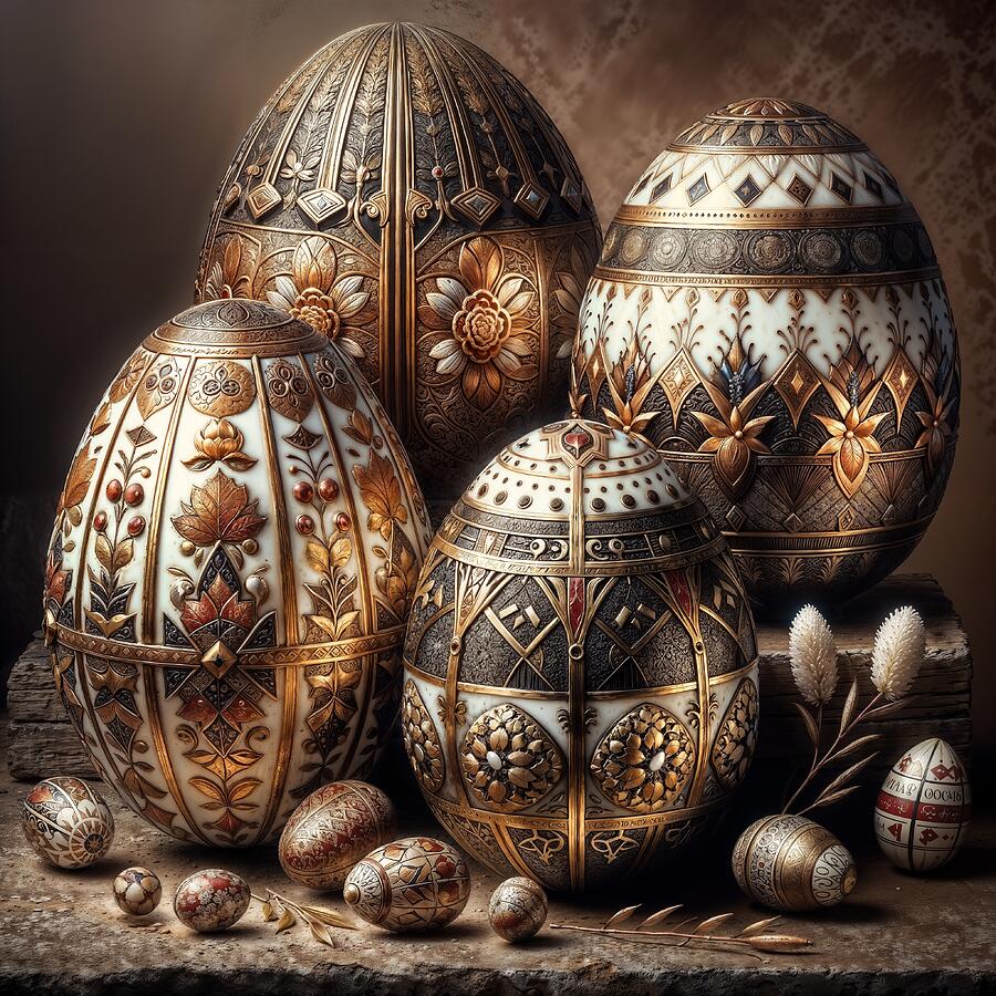Egg Digital Art - Ornate Easter eggs by Black Papaver