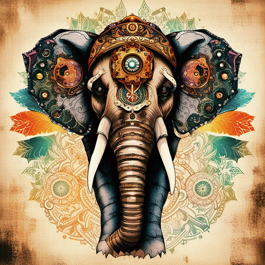 Ornate Elephant on Distressed Mandala Background Digital Art by Freddy B Ornate Elephant on Distressed Mandala Background Digital Art by Freddy B