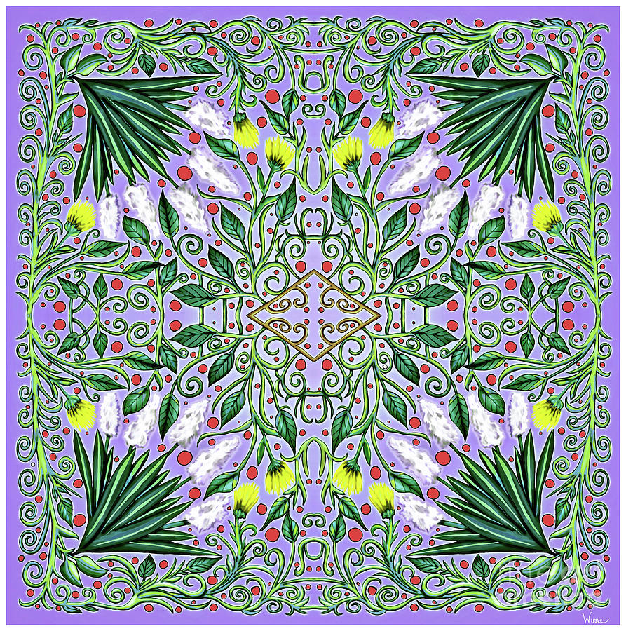 Ornate Flower Design on Periwinkle Purple Mixed Media by Lise Winne
