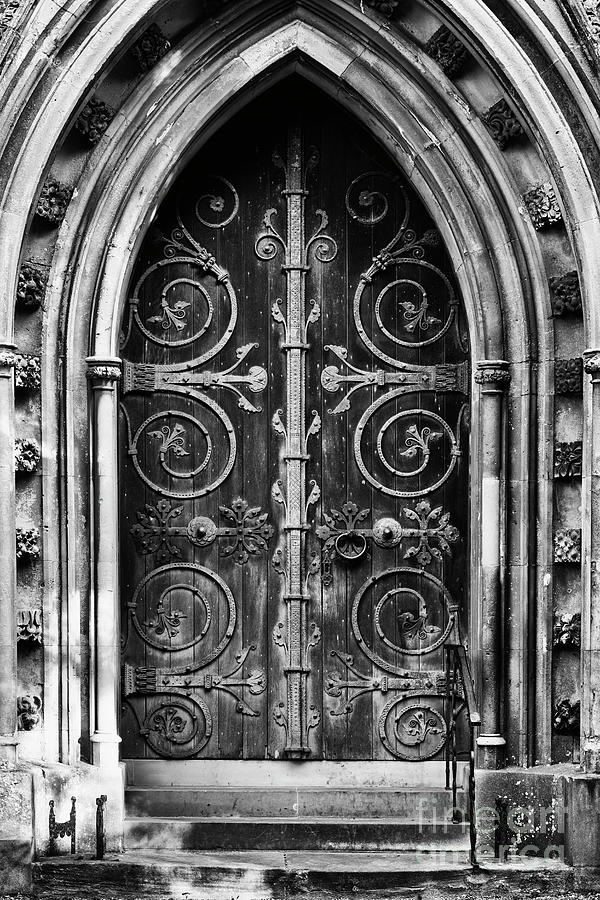 Ornate Gothic Door Monochrome Photograph by Tim Gainey