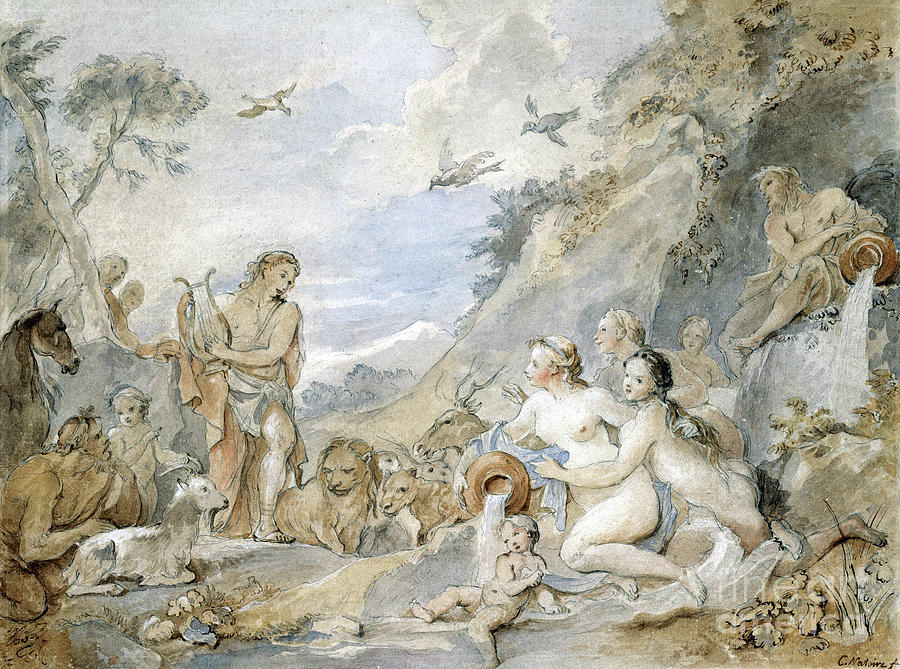 Orpheus Charming the Nymphs Dryads and Animals Painting by Sad Hill - Bizarre Los Angeles Archive