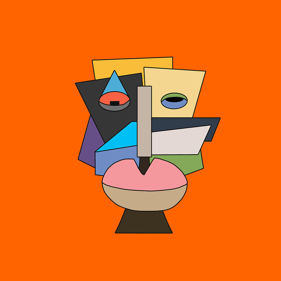 Orson Cubist N003 Great Colorful Face Portrait Happy People Digital Art By Edit Voros Fine Art