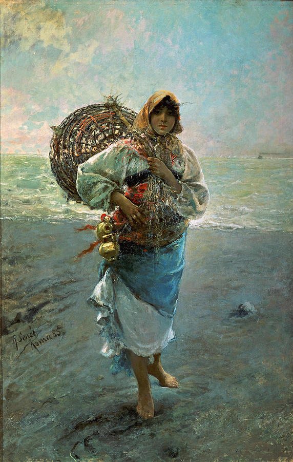 Peach Painting - Fisherwoman - 1885 by Rafael Senet