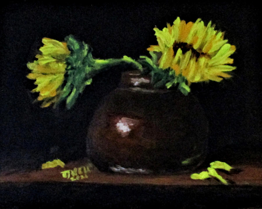 OS No4. Pot and Sunflowers Painting by Clyde J Kell