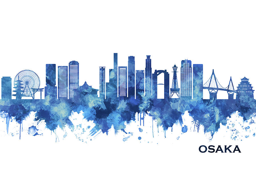 Osaka Japan Skyline Blue Mixed Media by NextWay Art