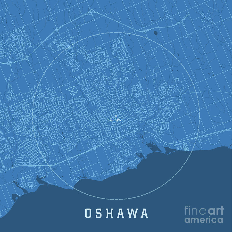 Oshawa ON City Vector Road Map Blue Text Digital Art by Frank Ramspott ...