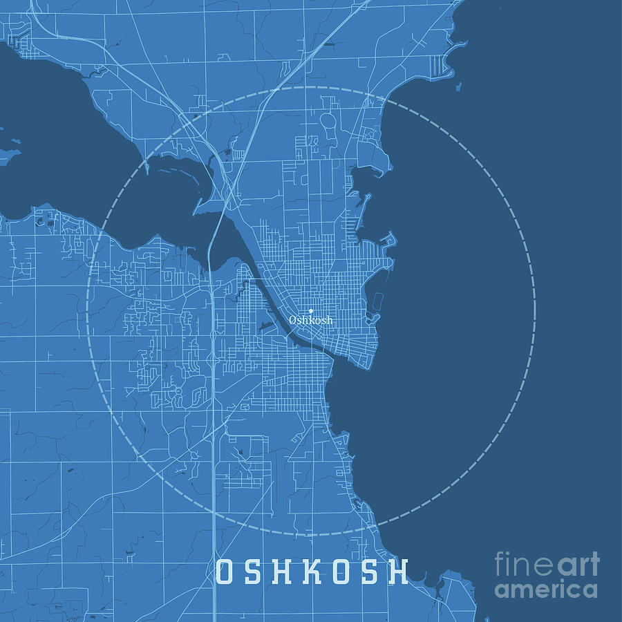 Map Digital Art - Oshkosh WI City Vector Road Map Blue Text by Frank Ramspott