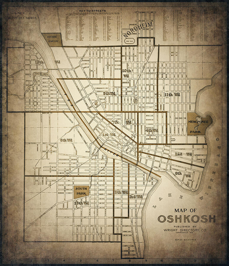 Oshkosh Wisconsin Vintage Map 1919 Nostalgic Sepia Photograph by Carol ...