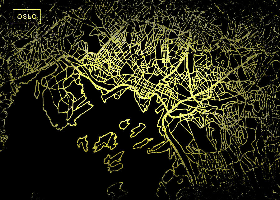 Oslo Map in Gold and Black Digital Art by Sambel Pedes