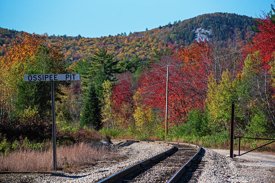 Osspiee Pit Train Tracks Osspiee New Hampshire NH Fall Trees Autumn Mountain Photograph by Toby McGuire