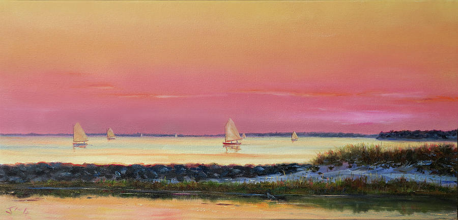Osterville- Catboats at Sunset Painting by Jonathan Guy-Gladding JAG