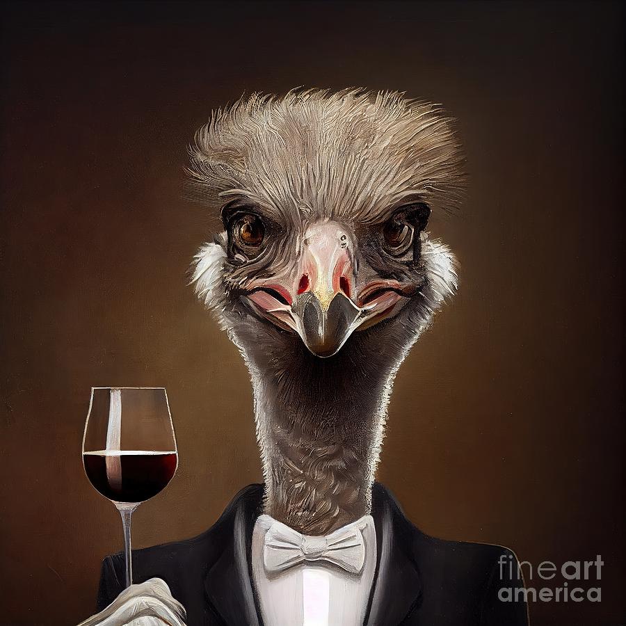 Ostrich Painting - Ostrich Having Drink by N Akkash