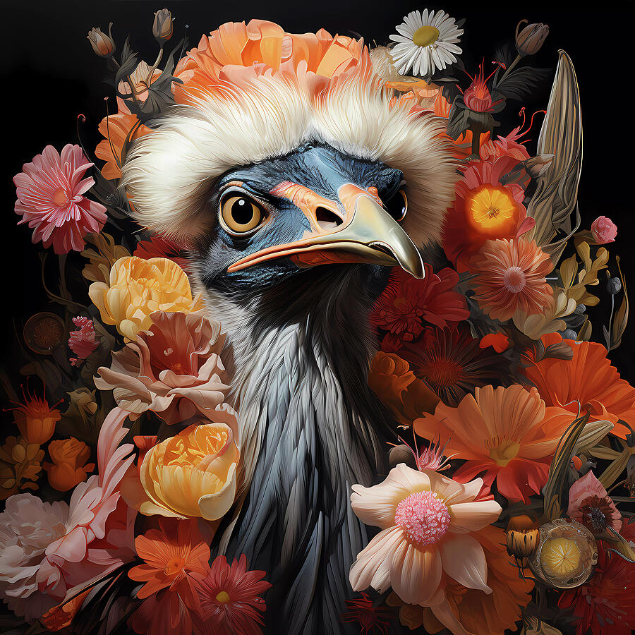 Flower Digital Art - Ostrich with flowers by Vaclav Zabransky
