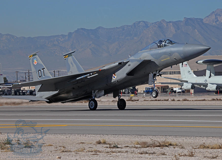 OT F-15C Eagle 83-0040 landing runway 03L Nellis AFB Photograph by Custom Aviation Art