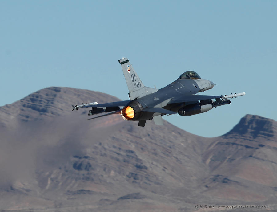 OT F-16 88-0423 departing 21L at Nellis AFB Photograph by Custom Aviation Art