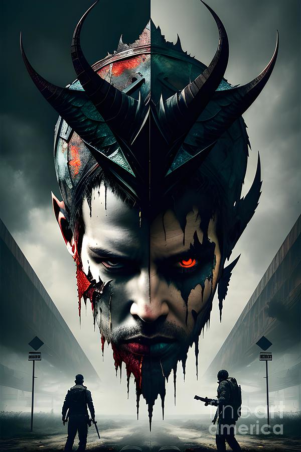 Otherworldly Encounters - Surreal Demon Devil Face Portrait That Amazes Mixed Media