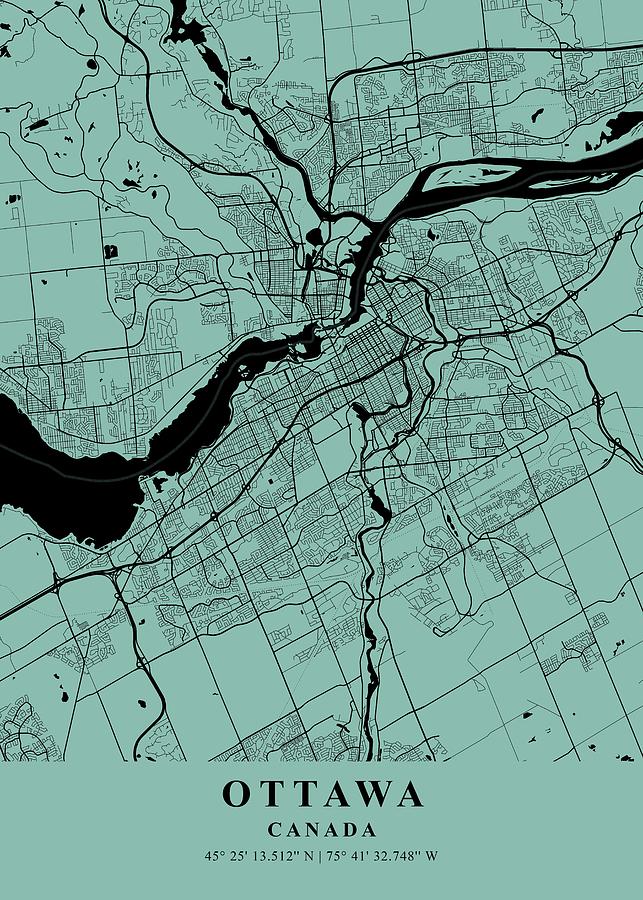 City Mixed Media - Ottawa Canada Sea Plane Map by The Map Man