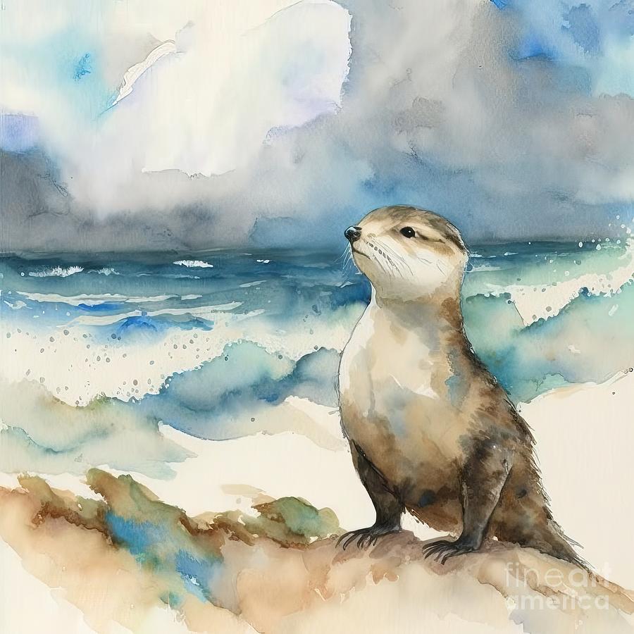 Nature Painting - Otter At Beach by N Akkash