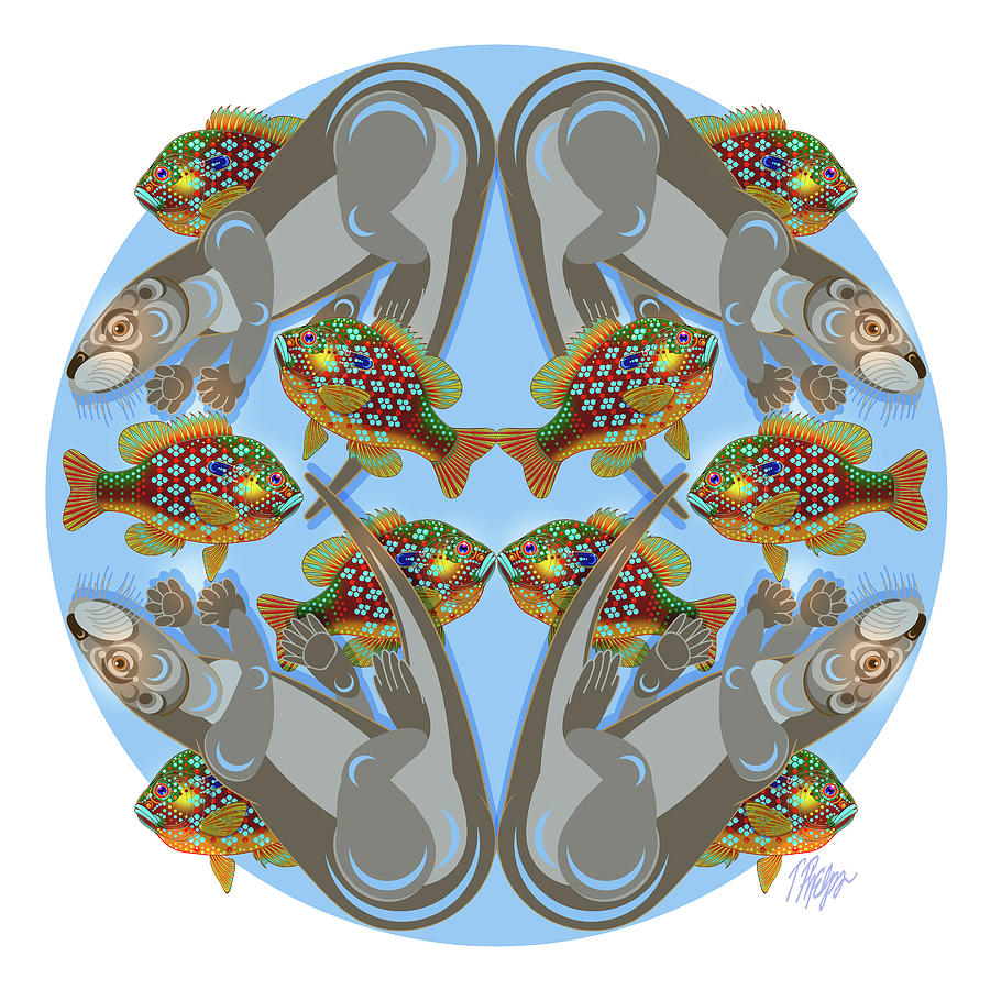 Fish Digital Art - Otter Bluegill Nature Mandala by Tim Phelps