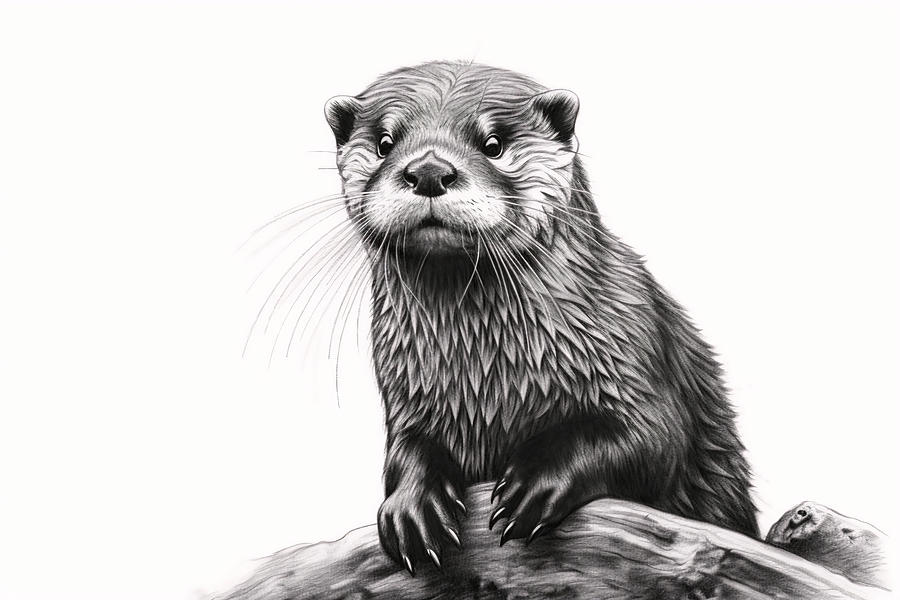 Wildlife Drawing - Otter, Charcoal Drawing by David Mohn