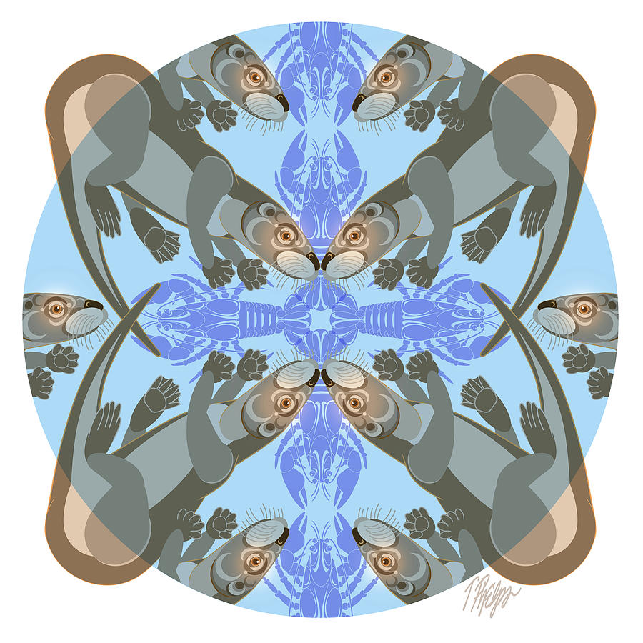 Nature Digital Art - Otter Crayfish Nature Mandala by Tim Phelps