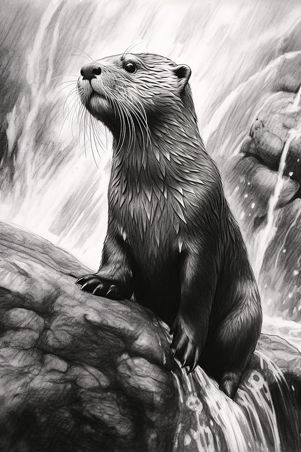 Wildlife Drawing - Otter by David Mohn