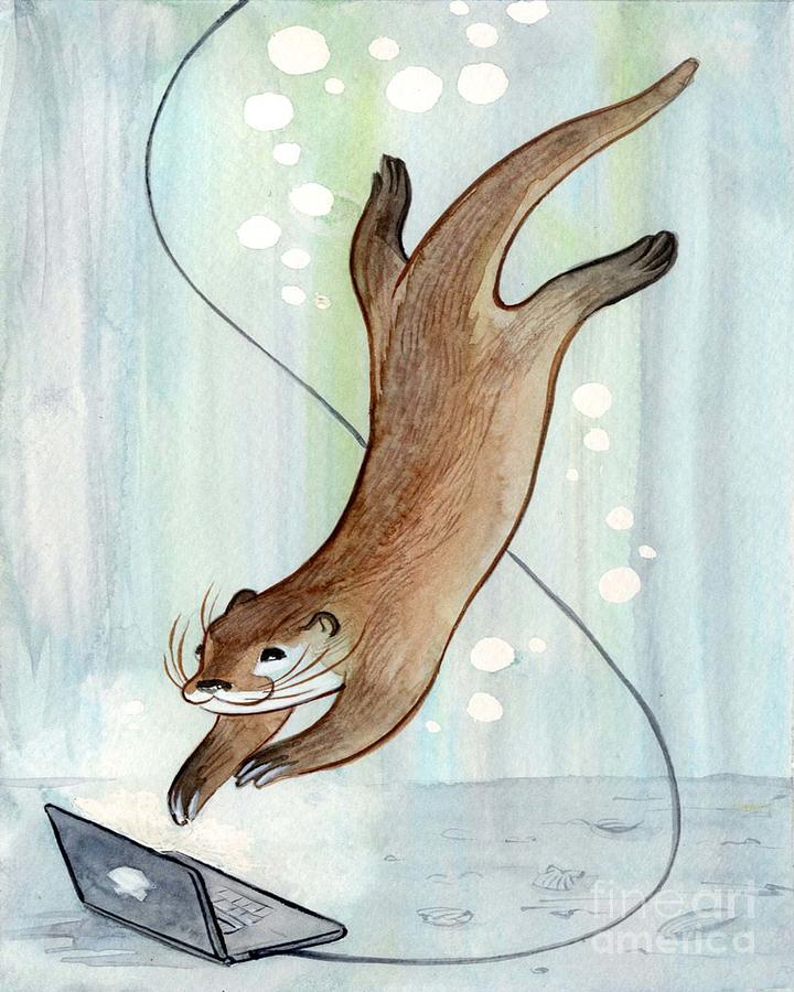 sea otter swimming underwater drawing