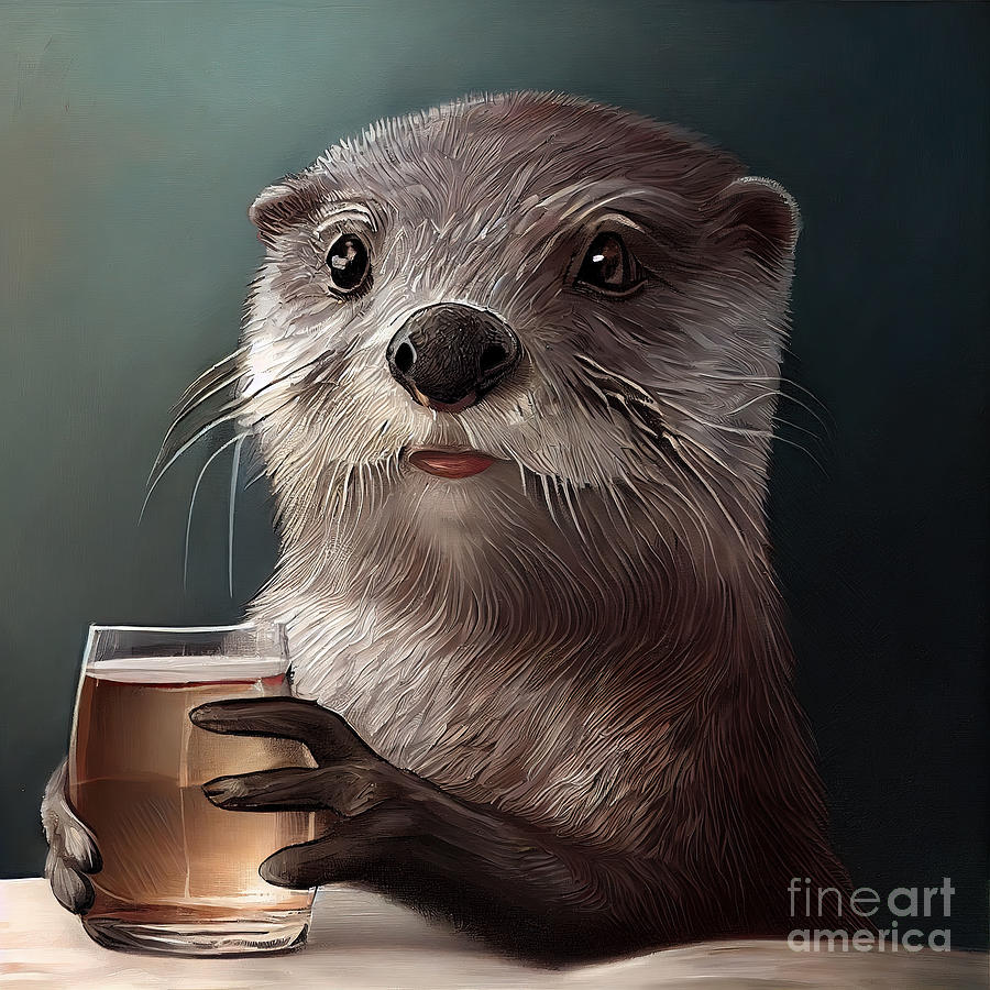 Nature Painting - Otter Having Drink by N Akkash
