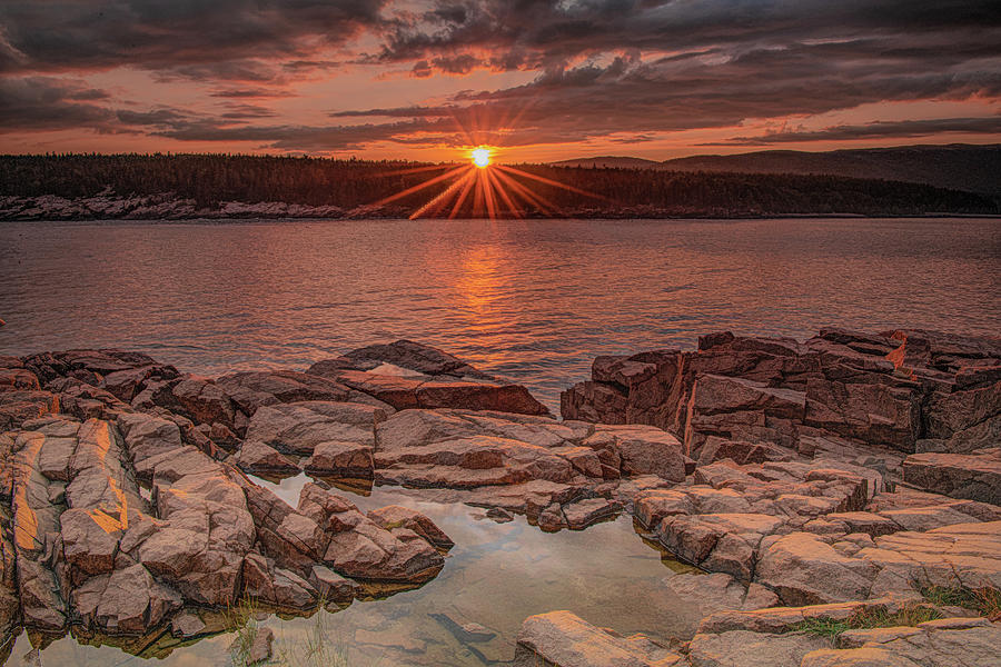 Otter Point Sunset, Coastal Maine Photograph by Marcy Wielfaert