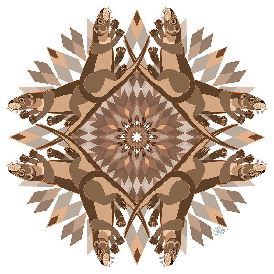 Wildlife Digital Art - Otter Star Quilt 1 Mandala by Tim Phelps